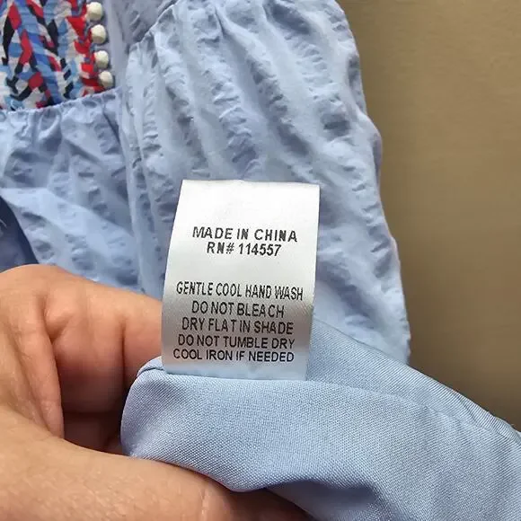 THML Women's Multicolor Embroidered Mini Dress Cowgirl Boho Light Blue SZ Small - Picture 7 of 7